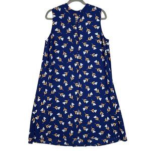 Anne Klein Dress Womens Medium Blue Sleeveless Floral Print‎ Pleated A-Line